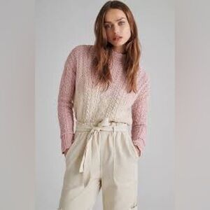 Anthropologie Marcy Dip Dye Cable Knit Sweater Pink Ombre XS